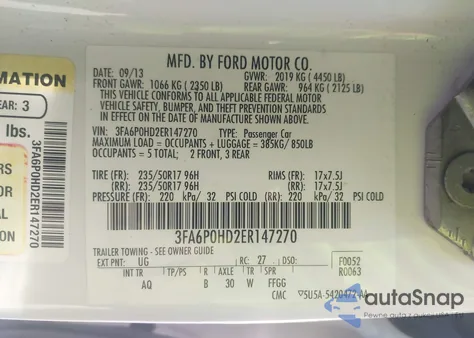 2014 Ford Fusion Se from USA, damaged, VIN 3FA6P0HD2ER147270